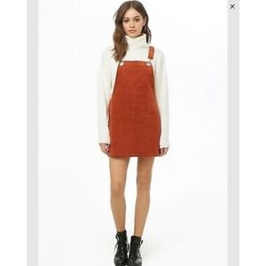 Burnt orange/rust corduroy overall mini dress